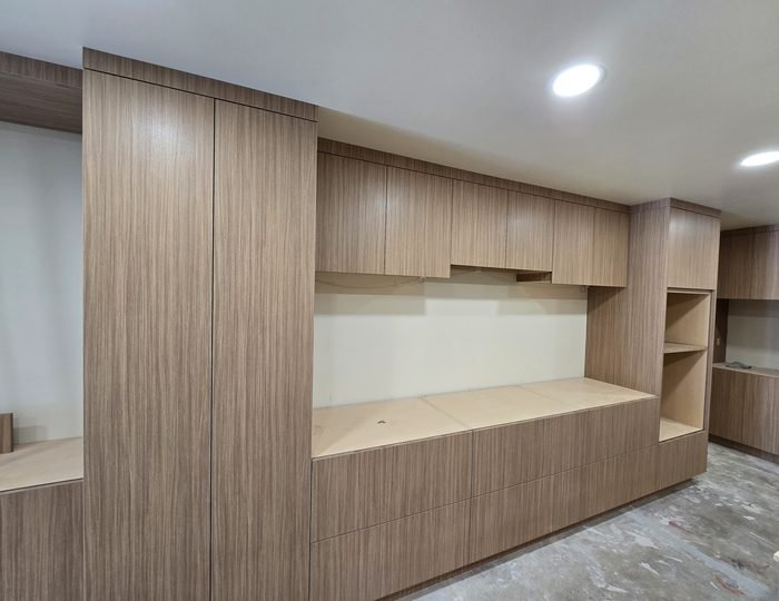 Custom media wall built-in installation